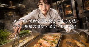 スチコンで魚を蒸し焼きにする方法：ホテル厨房の温度・湿度・時間設定